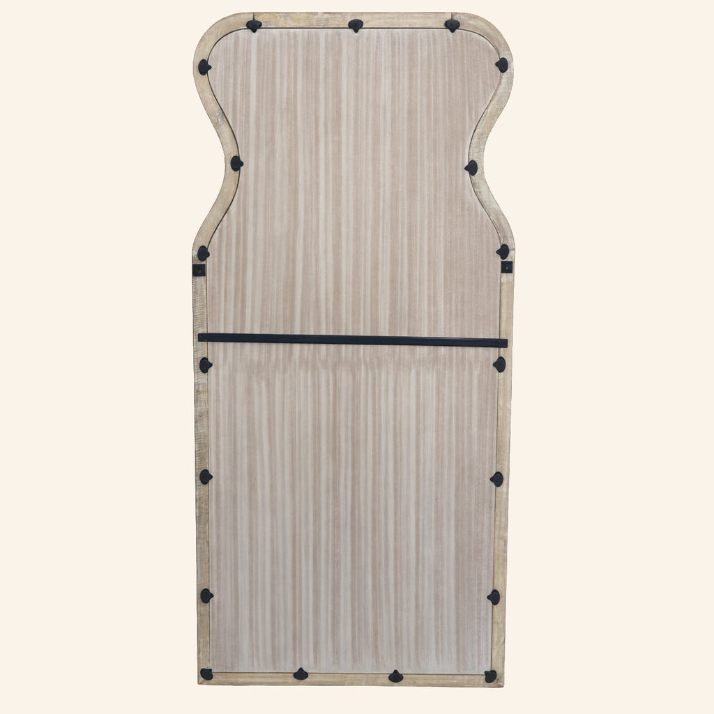 Curved Neck Wall Mirror in Antique White Mango Wood
