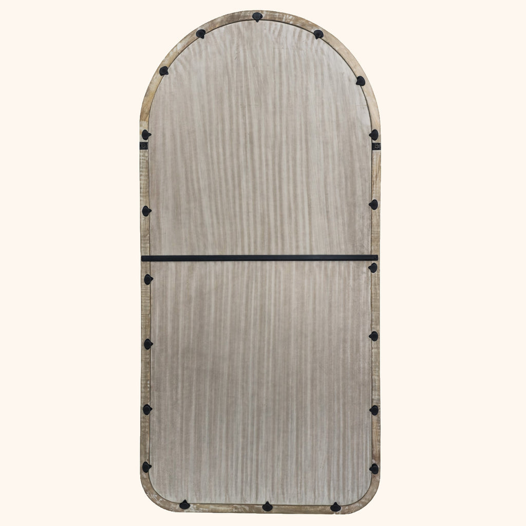 Semi Round Wall Mirror in Antique White Mango Wood