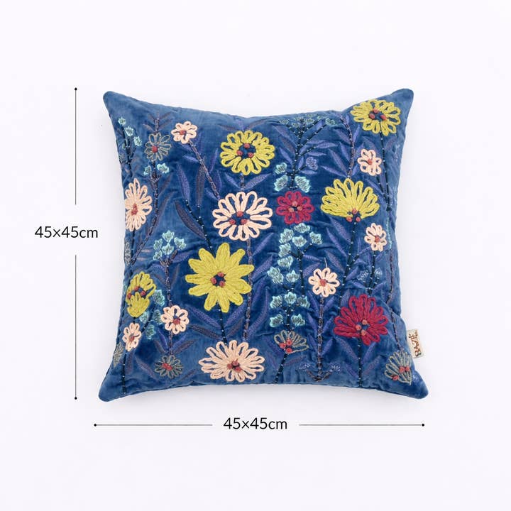 Cotton Cushion- Blue Velvet Design- 45x45 cm