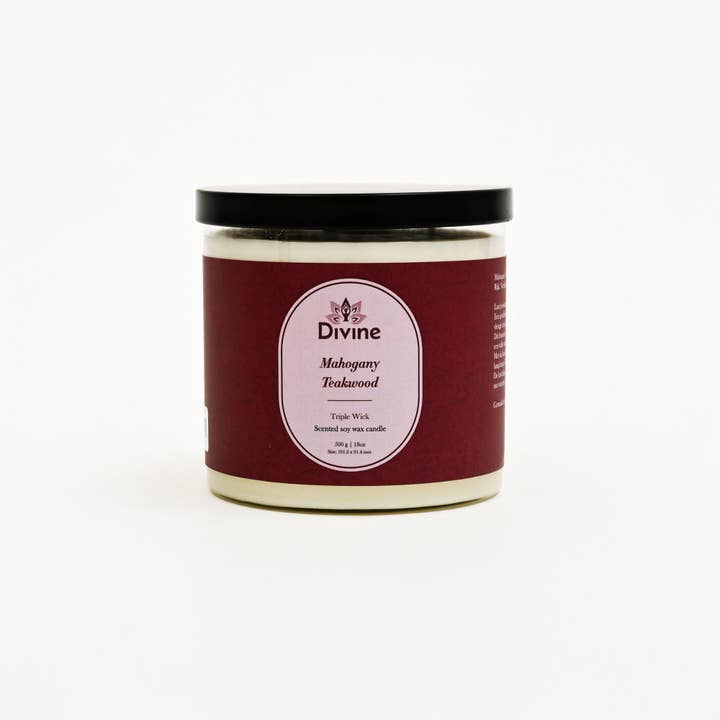 Mahogany & Teakwood Triple Wick Glass Candle