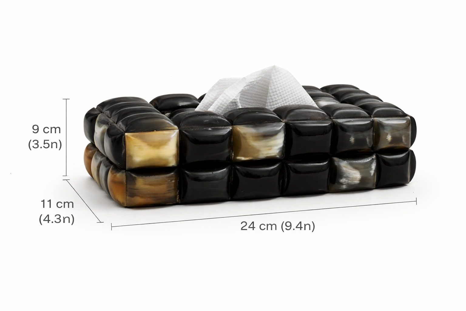 Handcrafted Black Horn Inlay Bubble Tissue Box Cover Decor
