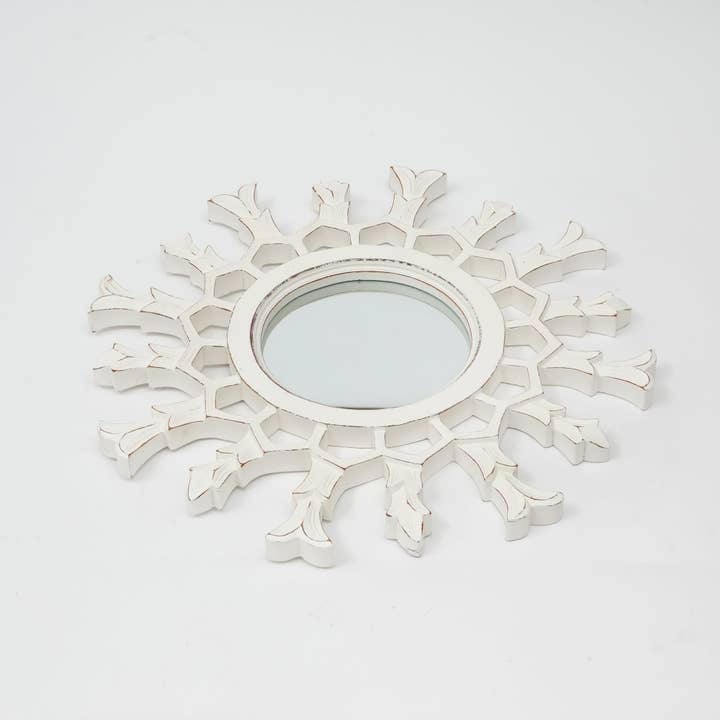 Hand-Carved Metallic Wood Sunburst Wall Mirror