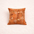 Peach Floral Embroidered Cotton Velvet Cushion 45x45 cm