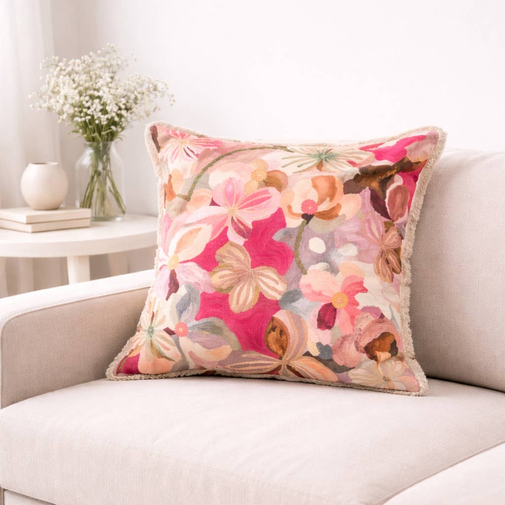Printed Cotton Cushion- Floral Design- 45x45 cm