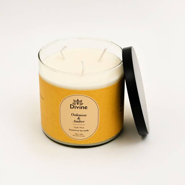 Oakmoss & Amber Triple Wick Glass Candle