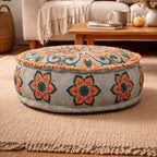 Mandala Embroidered Cotton Floor Cushion 60cm