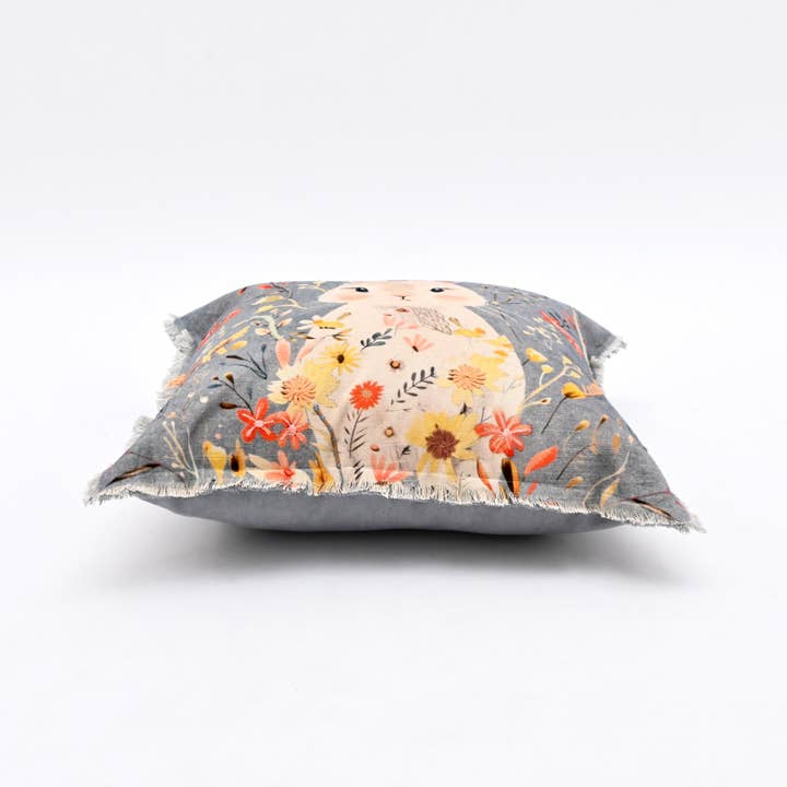 Embroidered Cotton Cushion- Rabbit Floral Design- 45x45 cm