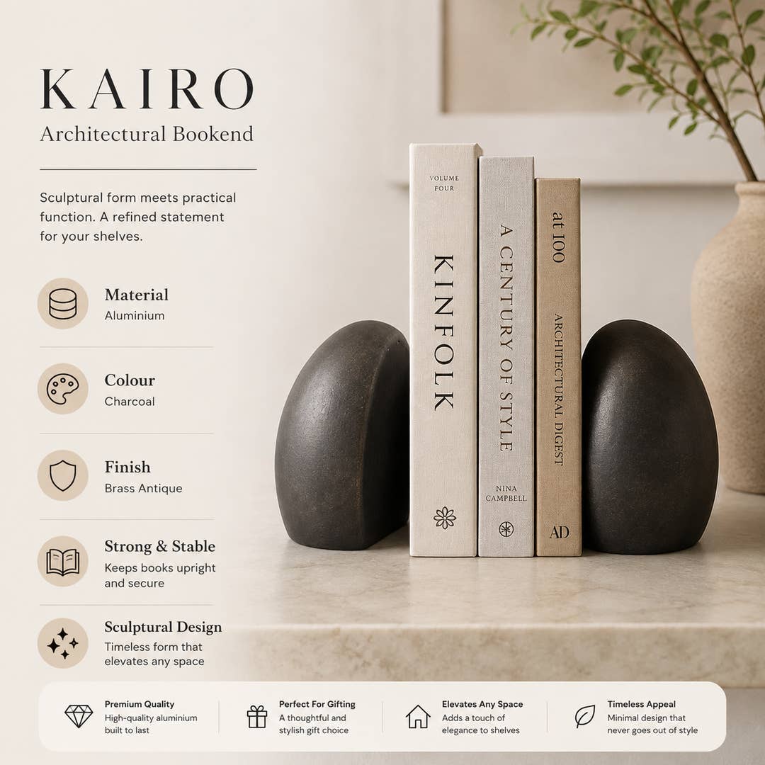 Modern Aluminium Bookends Set | Black Minimalist Book Holder