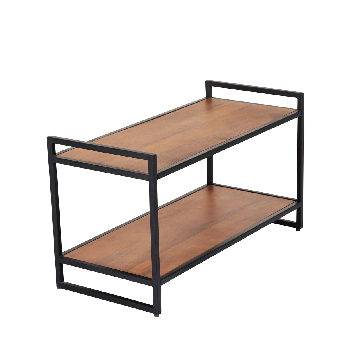 Mango Wood 2 Tier Shoe Rack with Black Metal Frame
