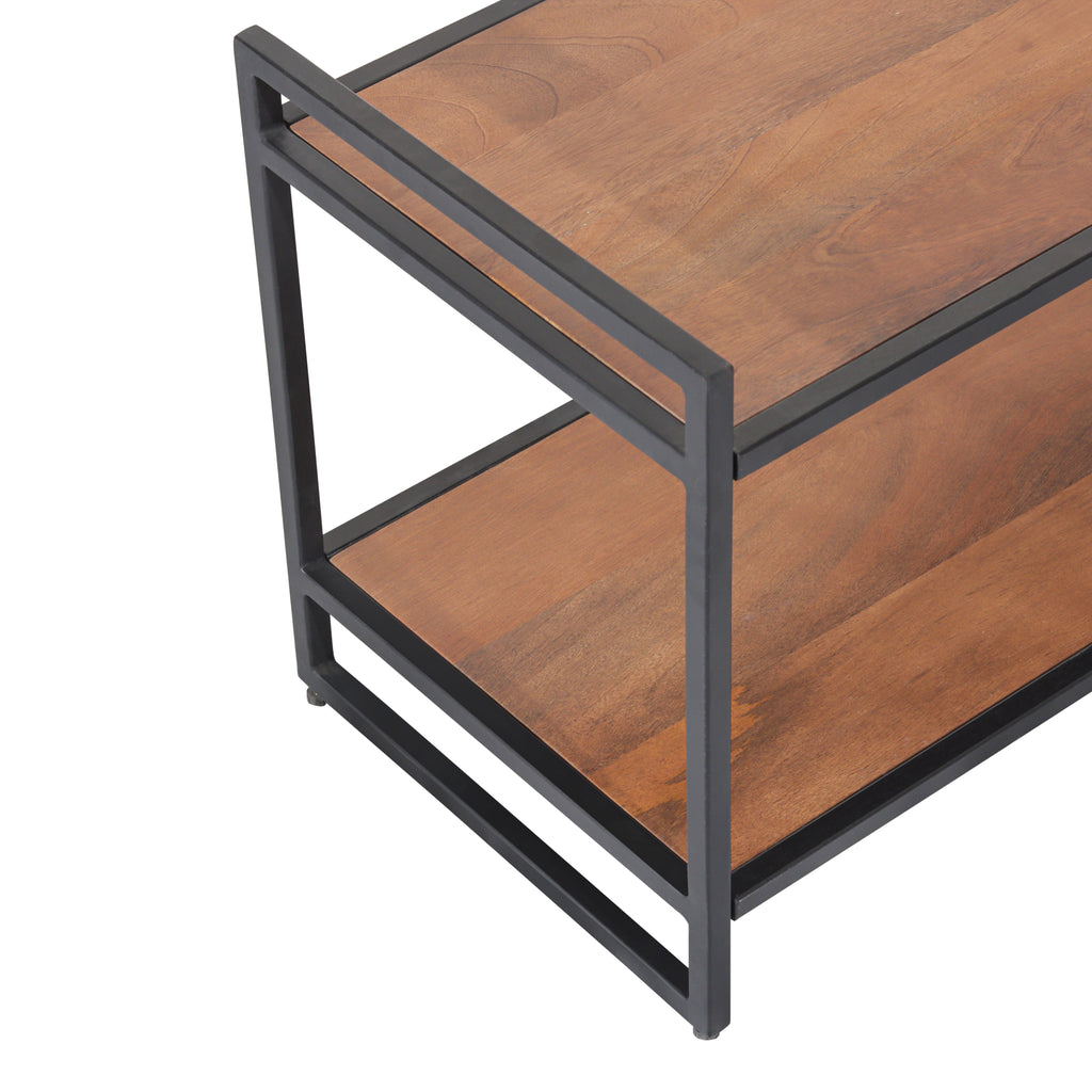 Mango Wood 2 Tier Shoe Rack with Black Metal Frame
