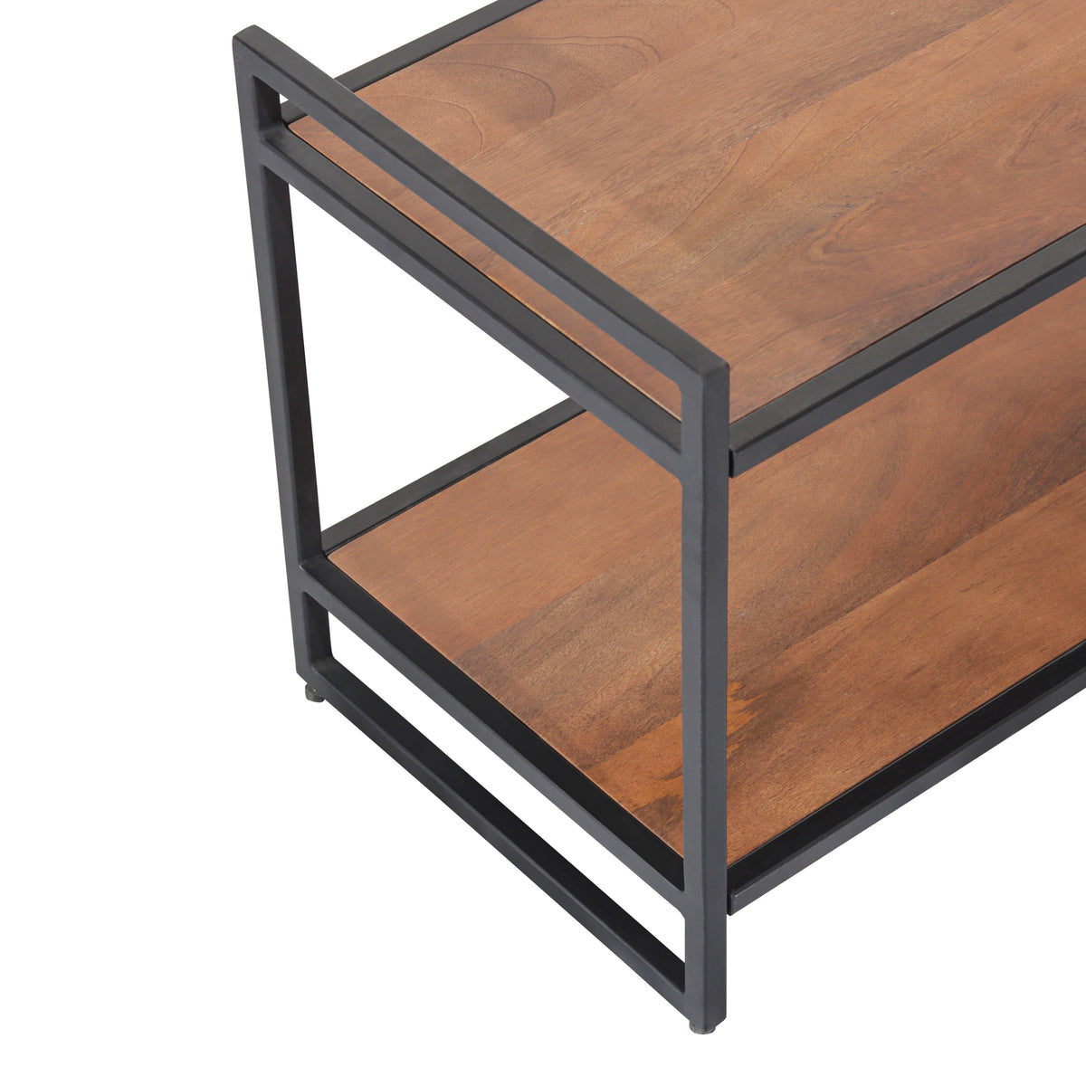 Mango Wood 2 Tier Shoe Rack with Black Metal Frame