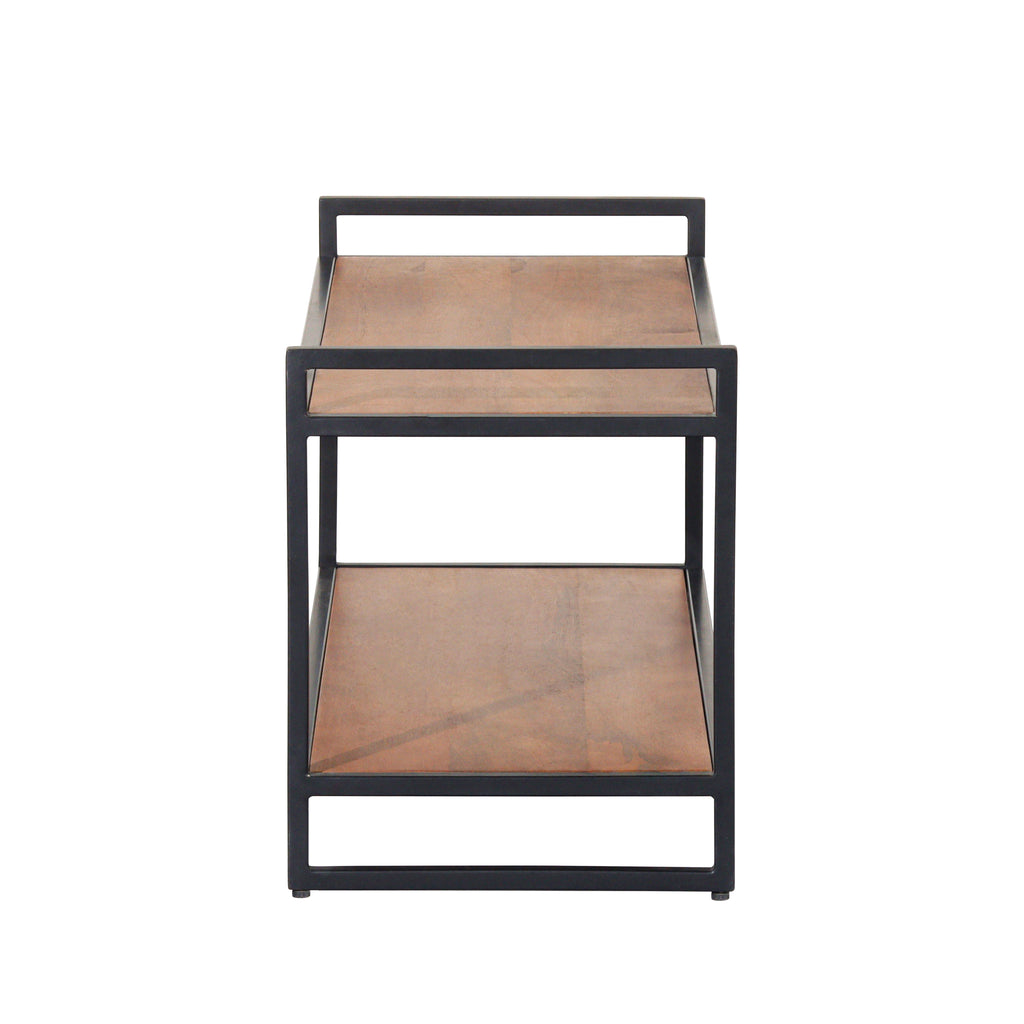 Mango Wood 2 Tier Shoe Rack with Black Metal Frame