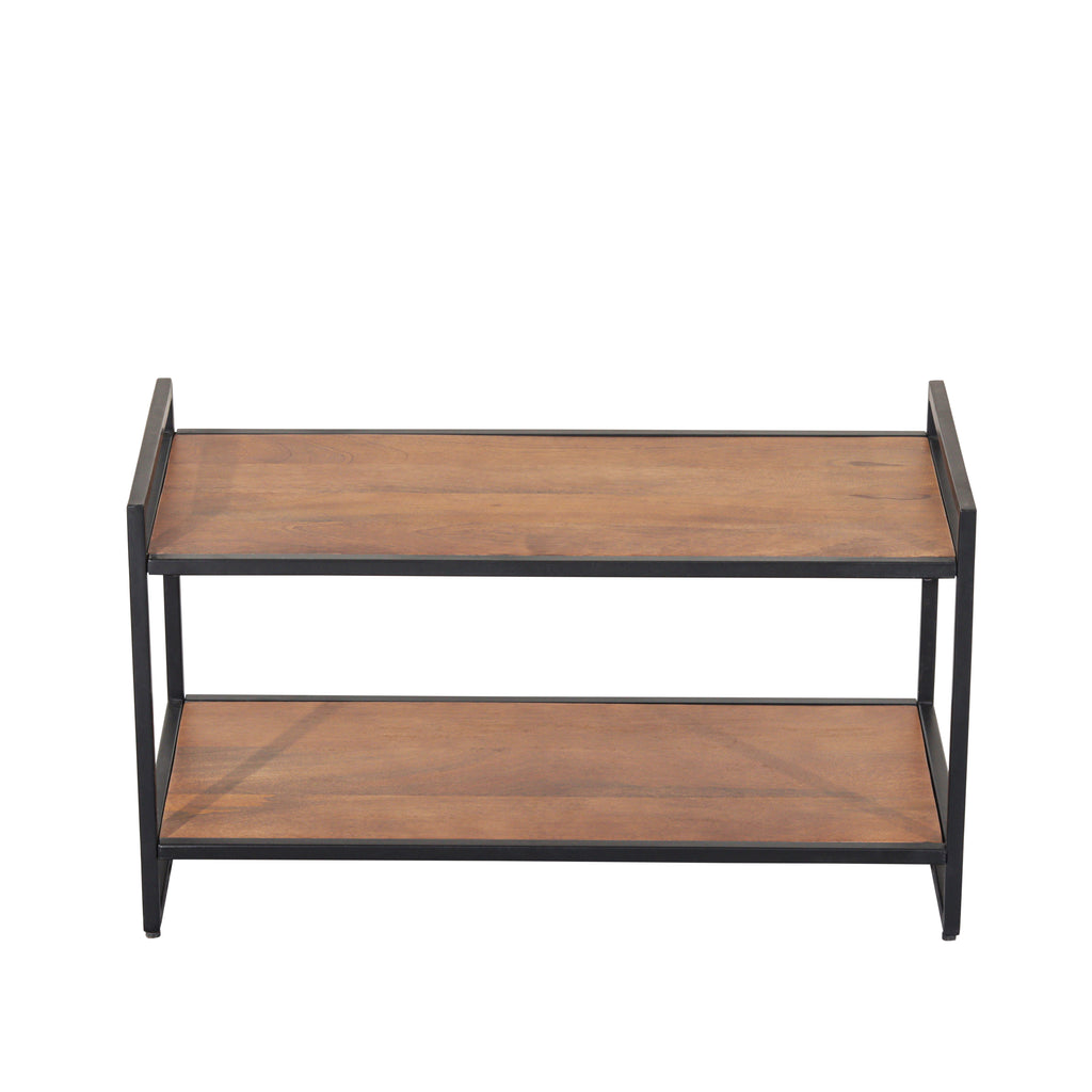 Mango Wood 2 Tier Shoe Rack with Black Metal Frame