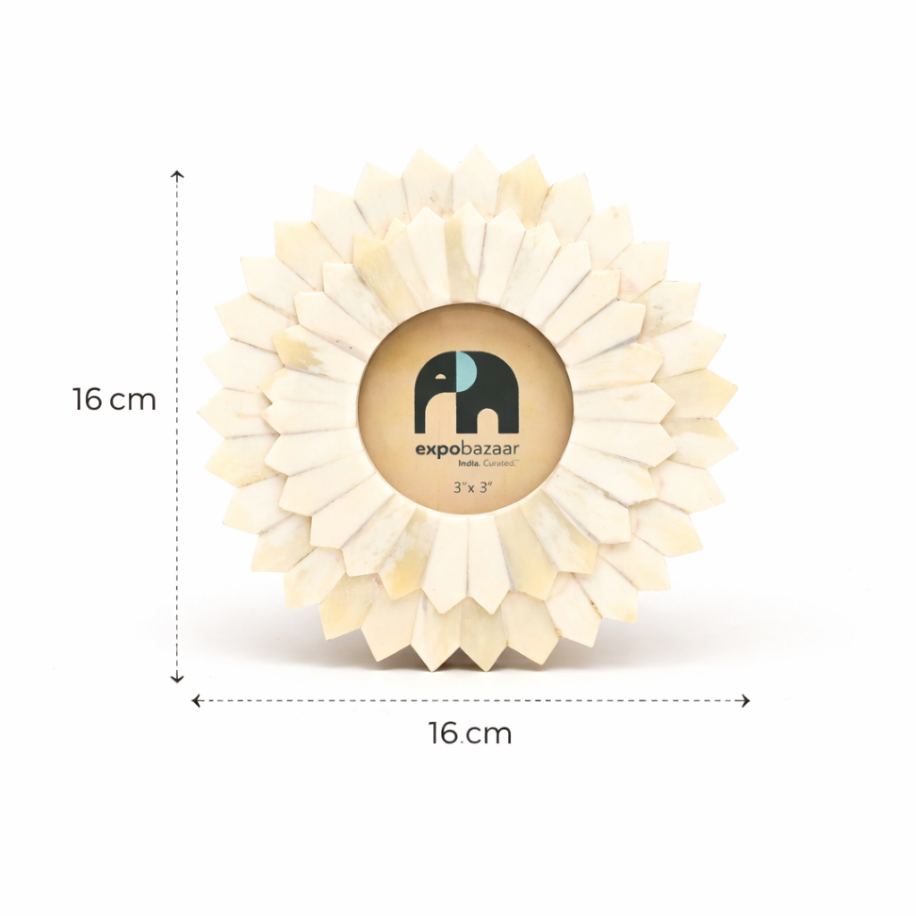 Bone Inlay Sunflower Photo Frame 3x3 Handcrafted White