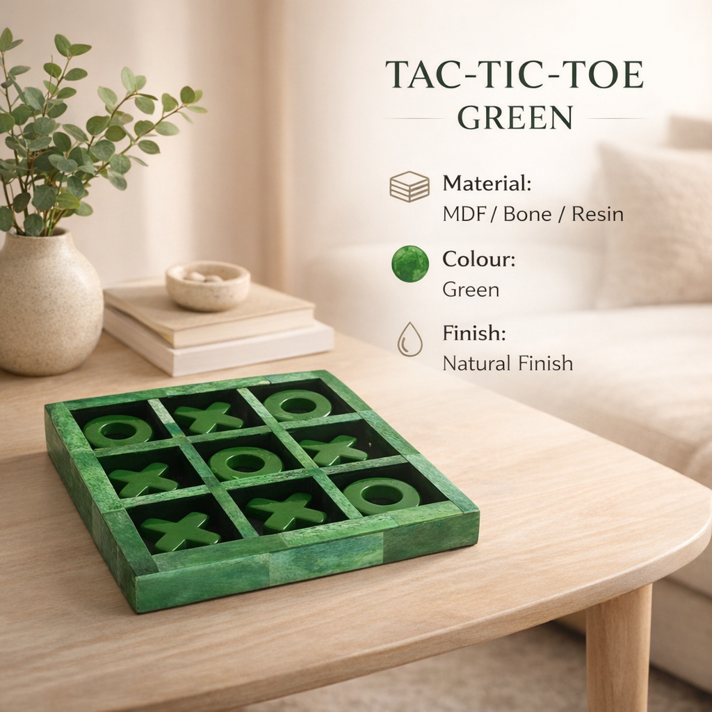 Green Resin Tic Tac Toe Game Set Handcrafted Decor Piece