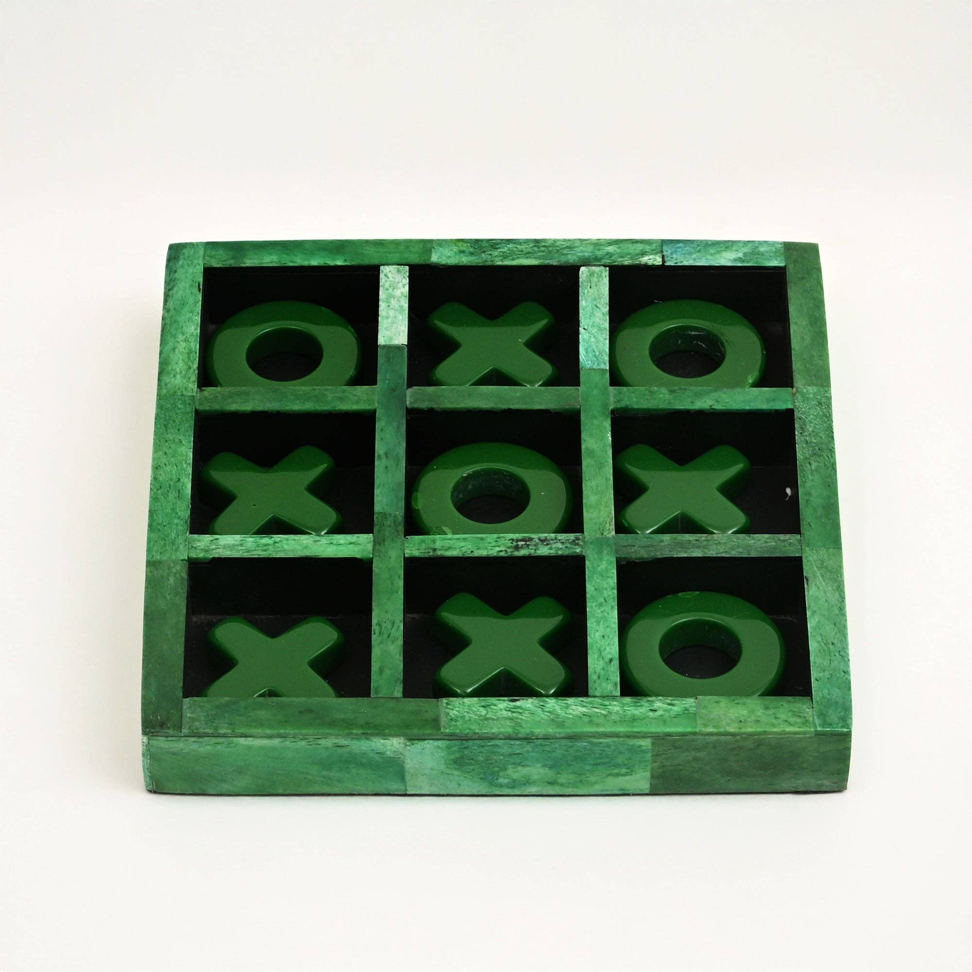 Green Resin Tic Tac Toe Game Set Handcrafted Decor Piece