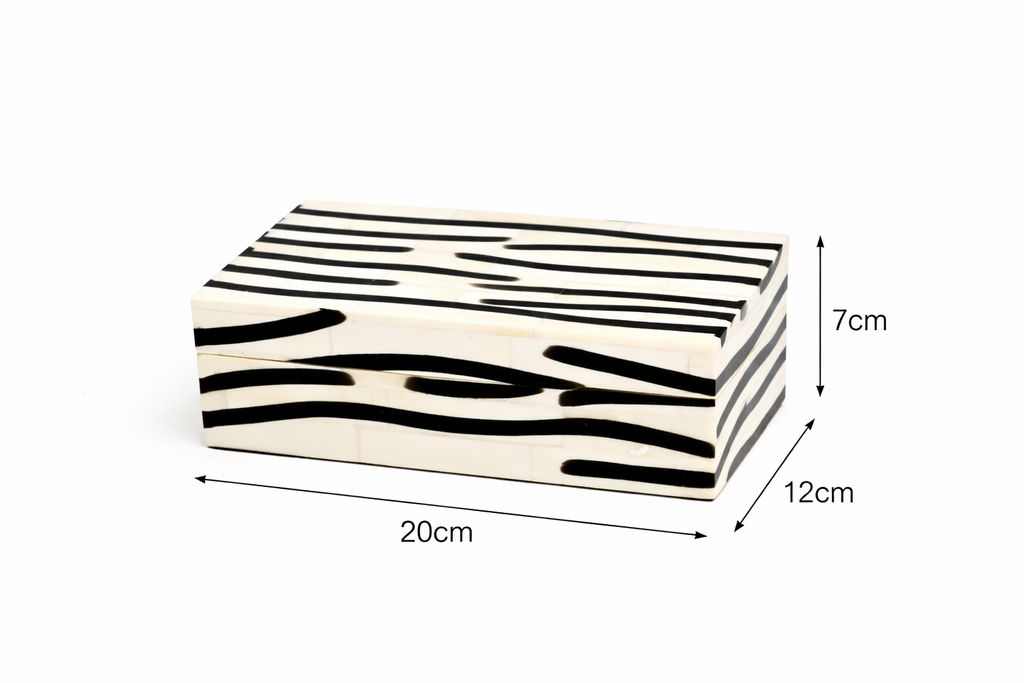 Handcrafted Zebra Pattern Bone Inlay Box Set of 3 White