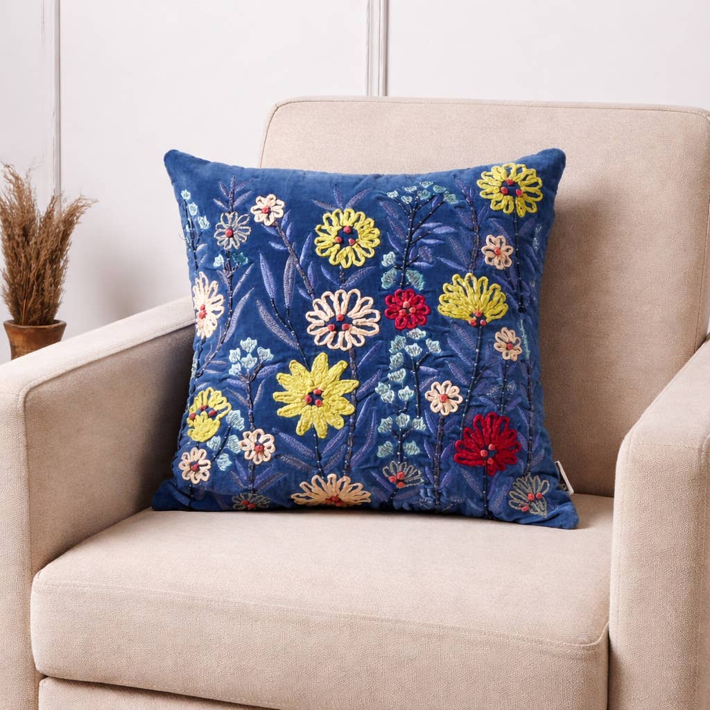 Cotton Cushion- Blue Velvet Design- 45x45 cm