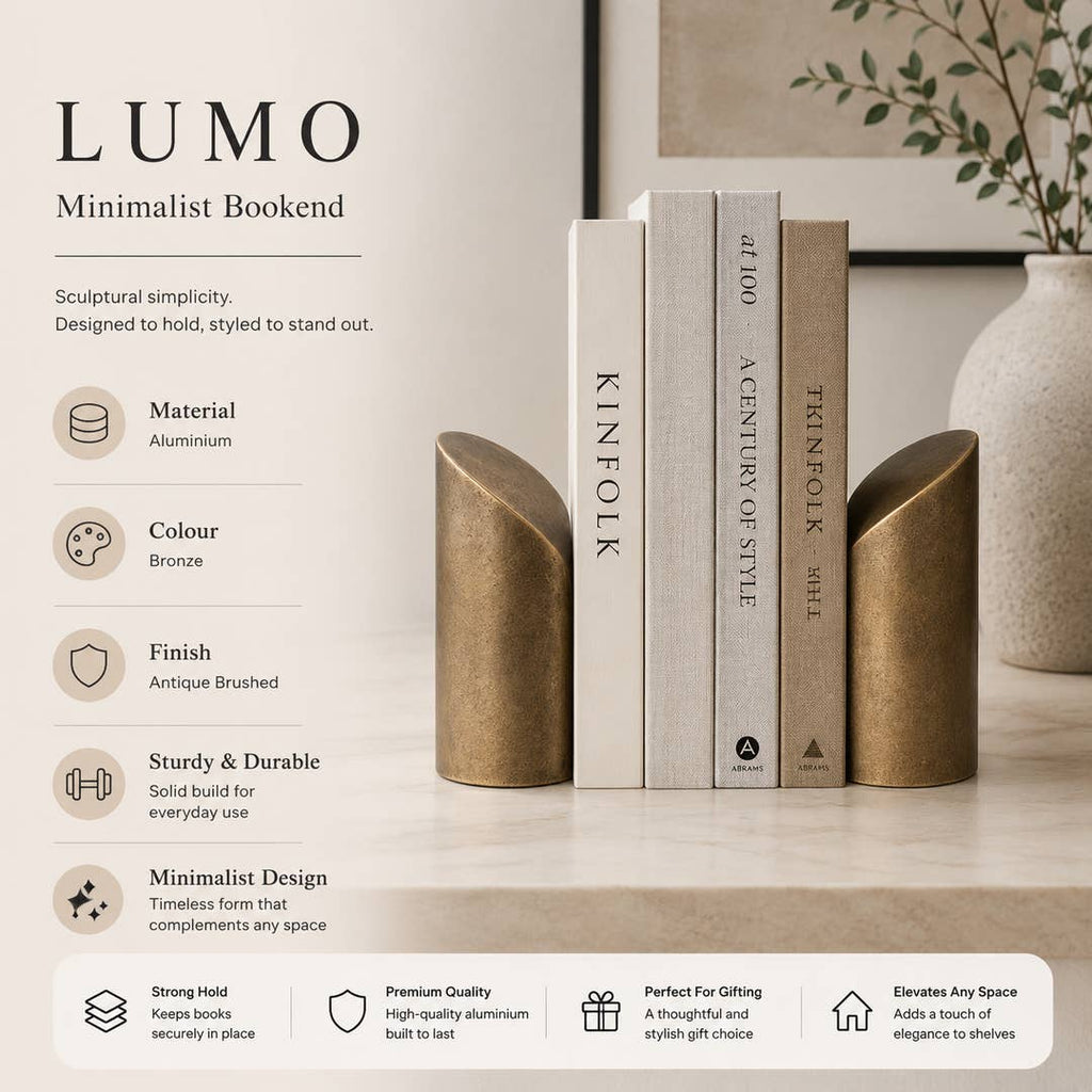 Modern Aluminium Bookends Set | Antique Brass Book Holders