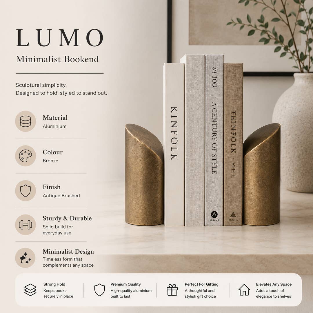 Modern Aluminium Bookends Set | Antique Brass Book Holders