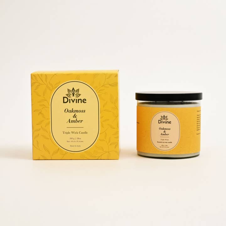 Oakmoss & Amber Triple Wick Glass Candle