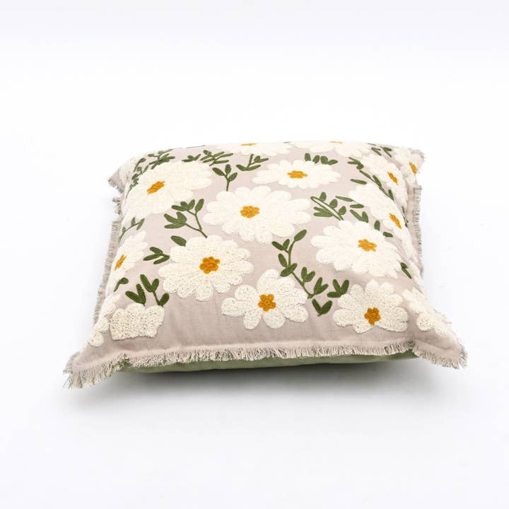 Embroidered Cotton Cushion- Flora Daisy Design- 45x45 cm