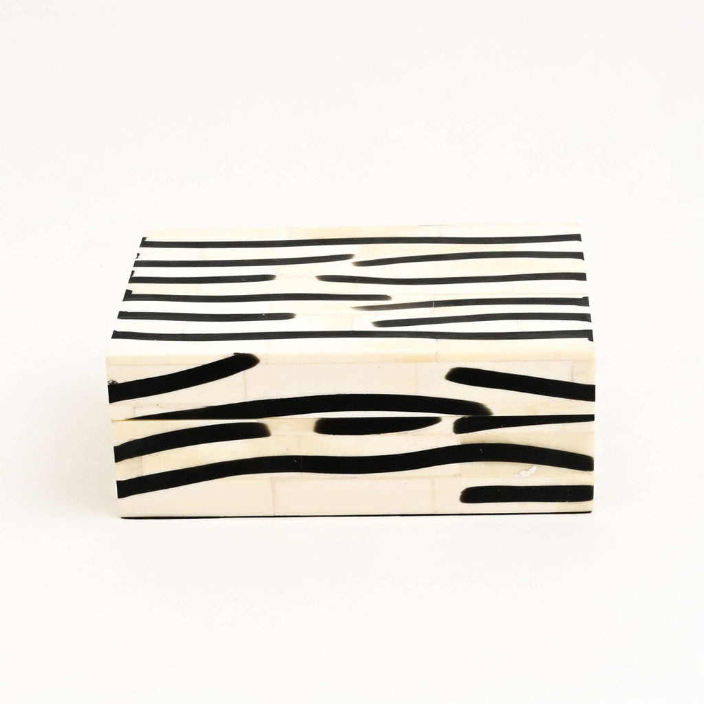 Handcrafted Zebra Pattern Bone Inlay Box Set of 3 White