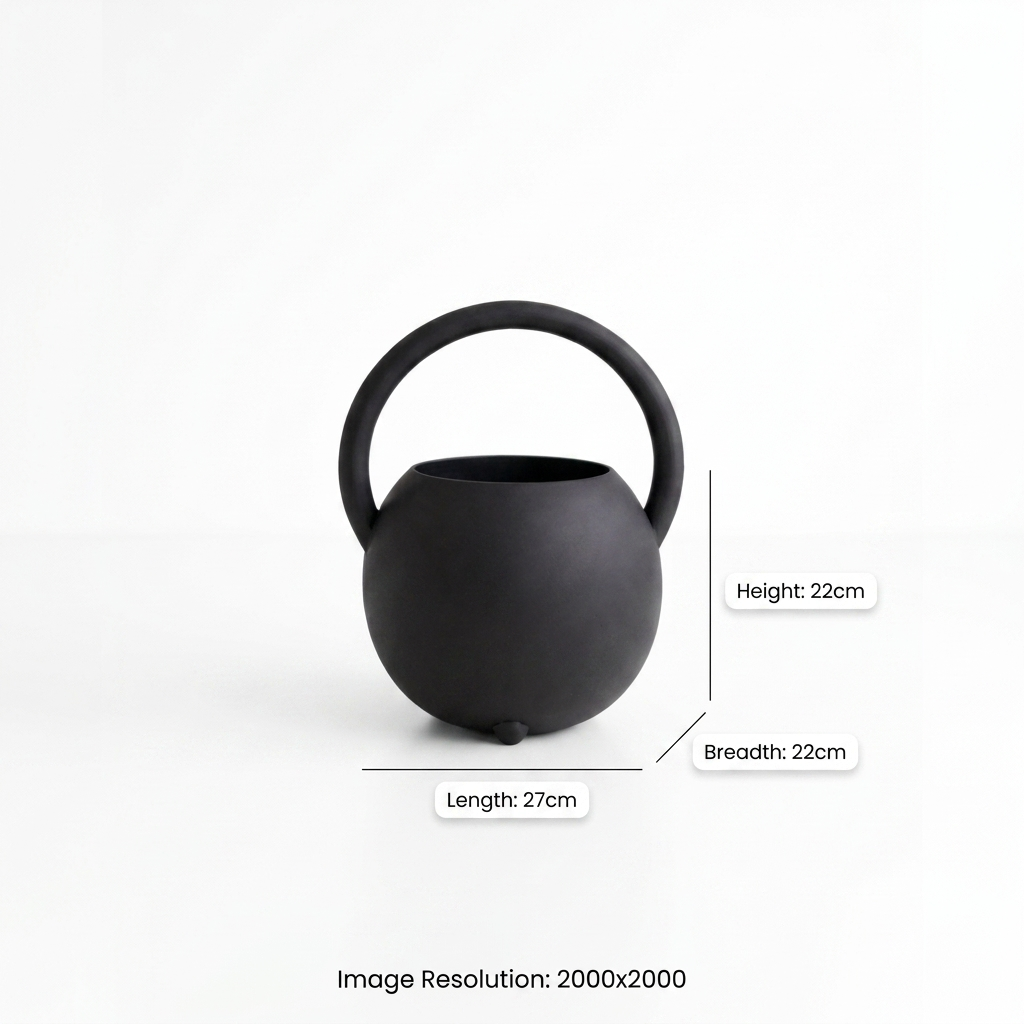 Modern Black Iron Vase | Decorative Handle Tabletop Accent