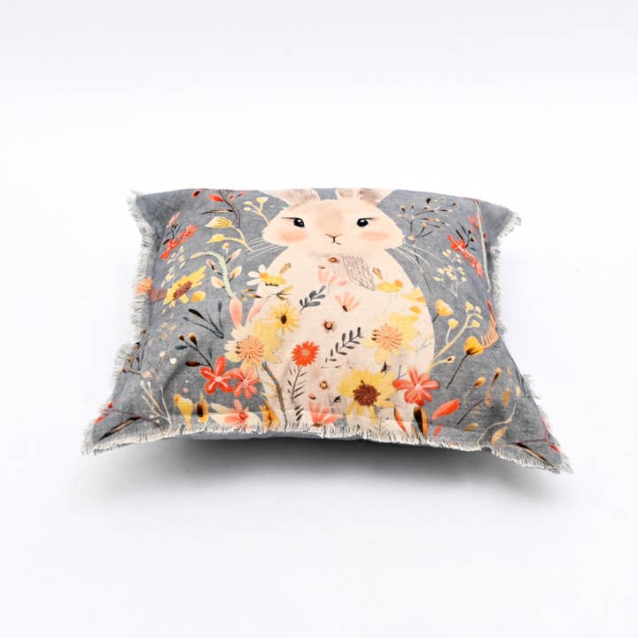 Embroidered Cotton Cushion- Rabbit Floral Design- 45x45 cm