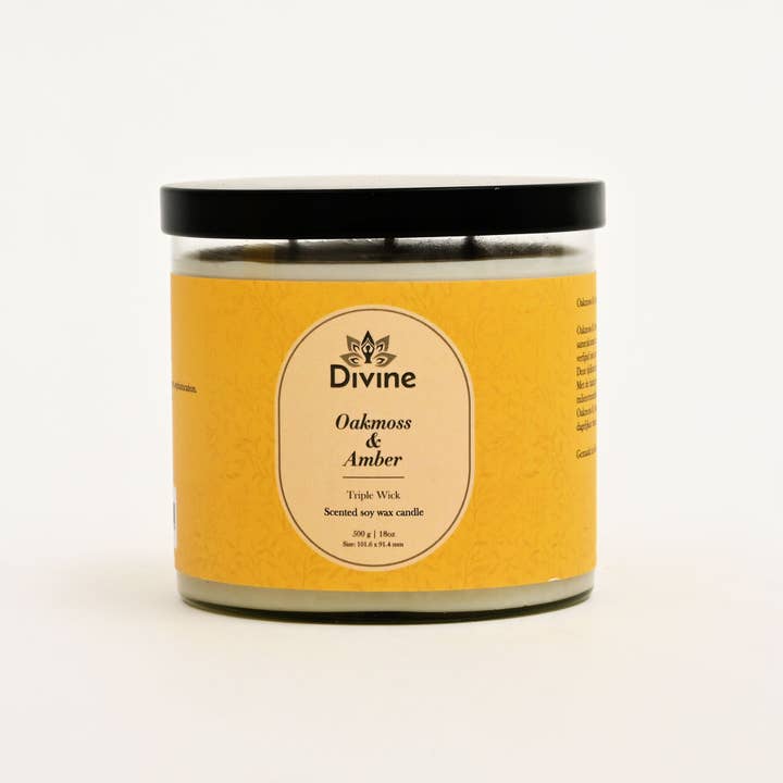 Oakmoss & Amber Triple Wick Glass Candle