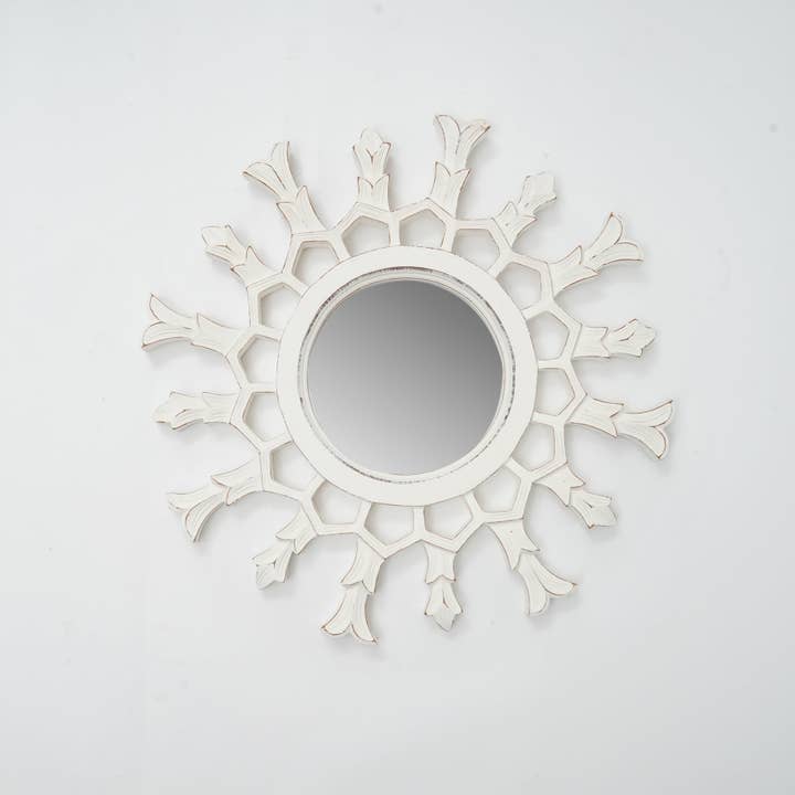 Hand-Carved Metallic Wood Sunburst Wall Mirror