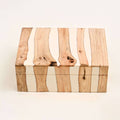 Handcrafted White Striped Wooden Box Brown Natural Finish