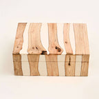 Handcrafted White Striped Wooden Box Brown Natural Finish