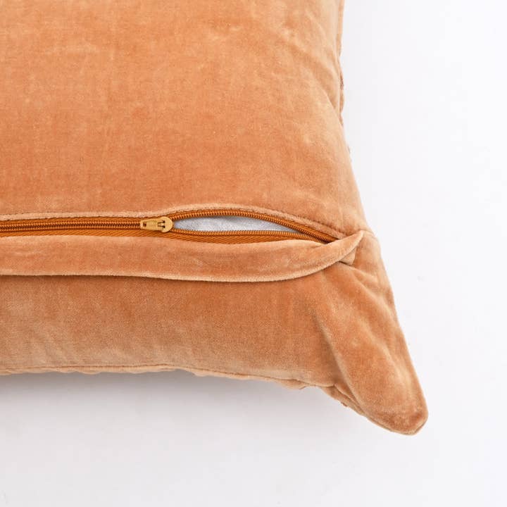 Peach Floral Embroidered Cotton Velvet Cushion 45x45 cm