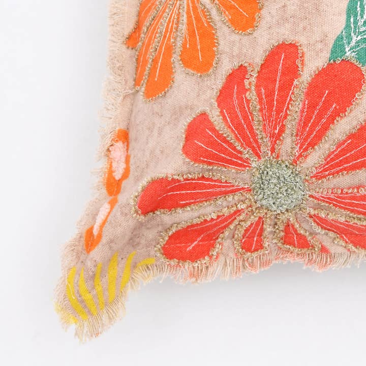 Embroidered Cotton Cushion- Neon Floral Design- 45x45 cm