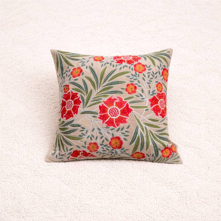 Botanical Floral Cotton Velvet Cushion - 45×45 cm