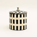 Handcrafted Bone Inlay Checkered Ice Bucket with Lid White