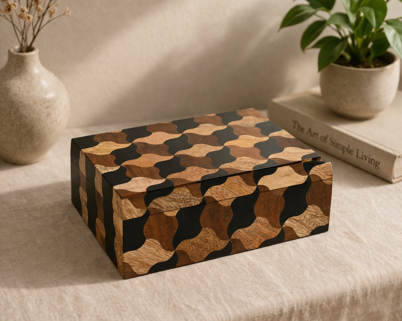Mosaic Wooden Box Set of 3 – Handcrafted Decorative Storage