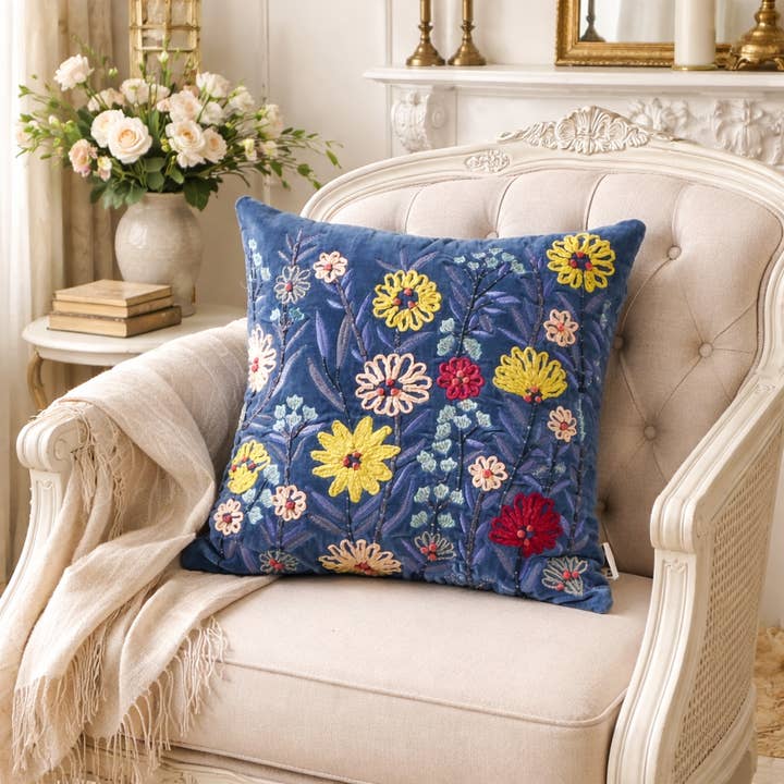 Cotton Cushion- Blue Velvet Design- 45x45 cm