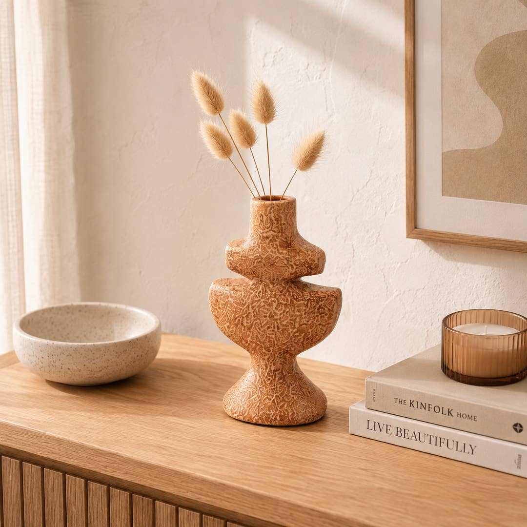 Modern Aluminium Candle Holder |Brown Sculptural Candlestick