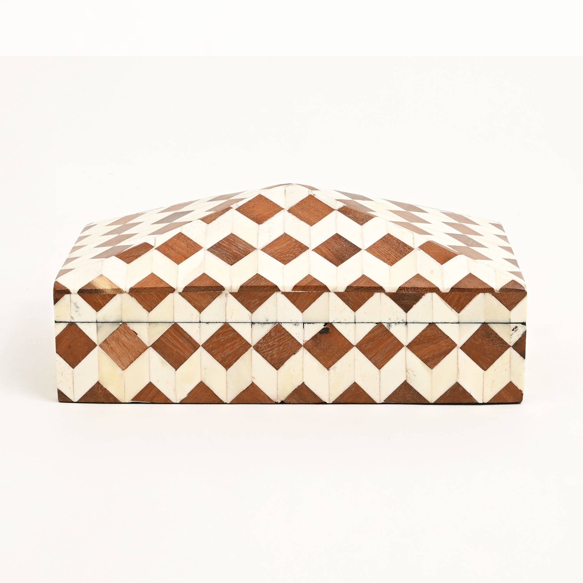 Handcrafted Diamond Pattern Bone Inlay Storage Box Brown