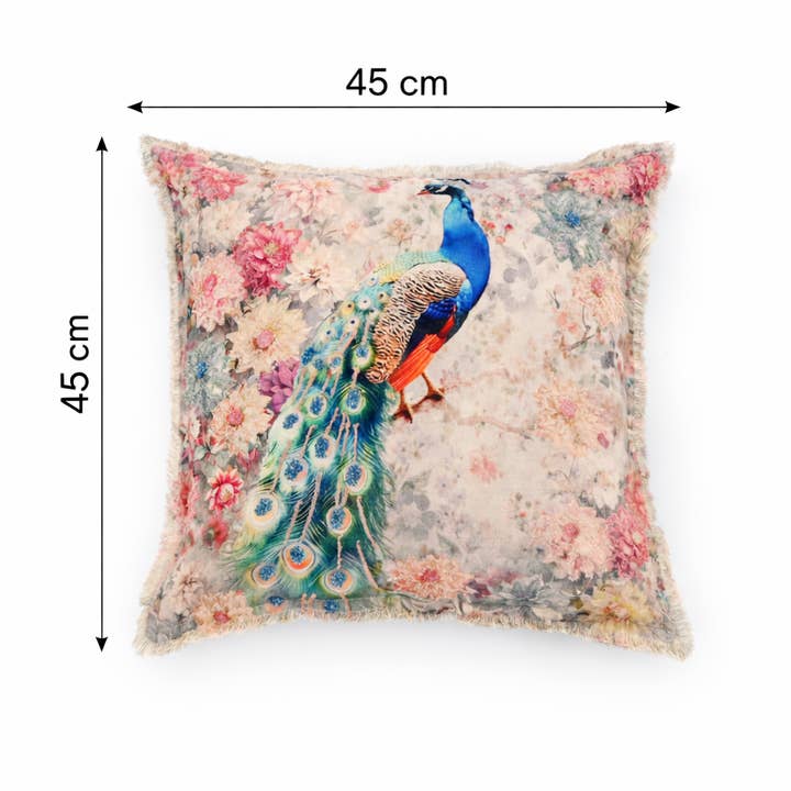 Cotton Cushion- Elina Peacock Floral Design- 45x45 cm