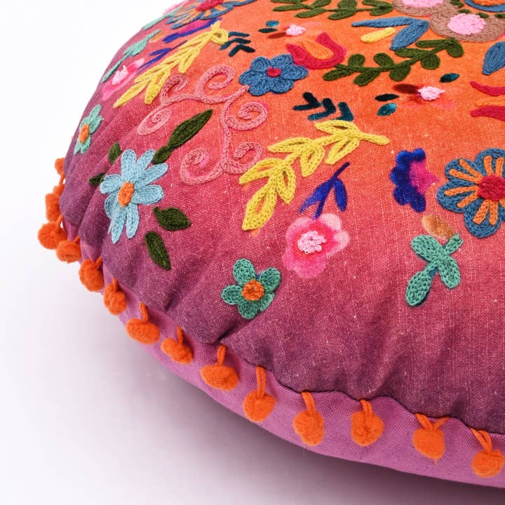 Embroidered Cotton Cushion- Floral Design- 50x50 cm