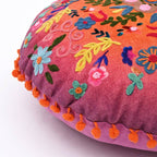Embroidered Cotton Cushion- Floral Design- 50x50 cm
