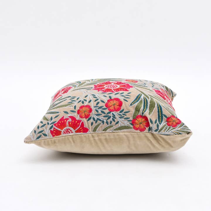 Botanical Floral Cotton Velvet Cushion - 45×45 cm