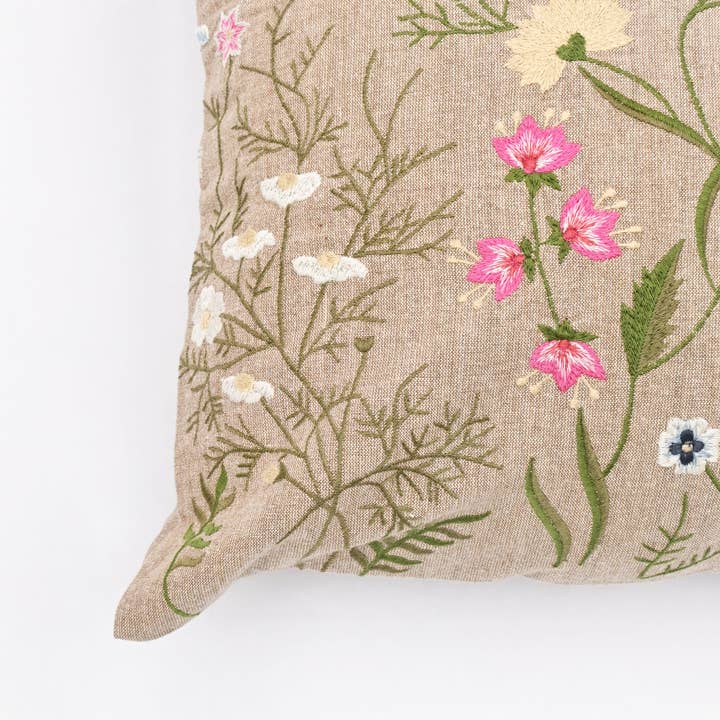 Embroidered Cotton Cushion- Branch Floral Design- 45x45 cm