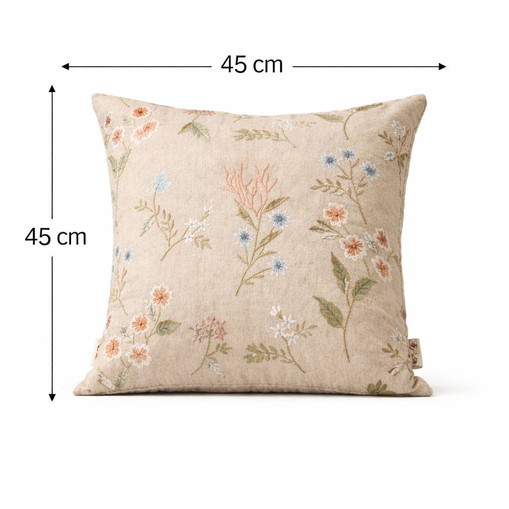 Embroidered Cotton Cushion- Tulip Floral Design- 45x45 cm