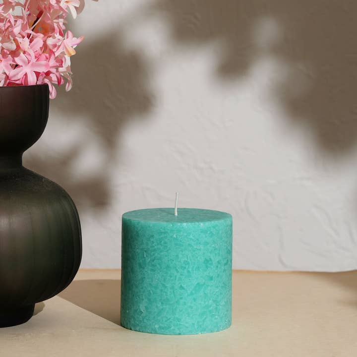 Sea Salt Marble Pillar Candle, Ocean Mist Fragrance