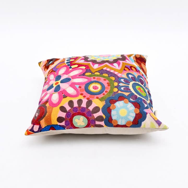 Embroidered Cotton Cushion- Abstract Floral Design- 45x45 cm