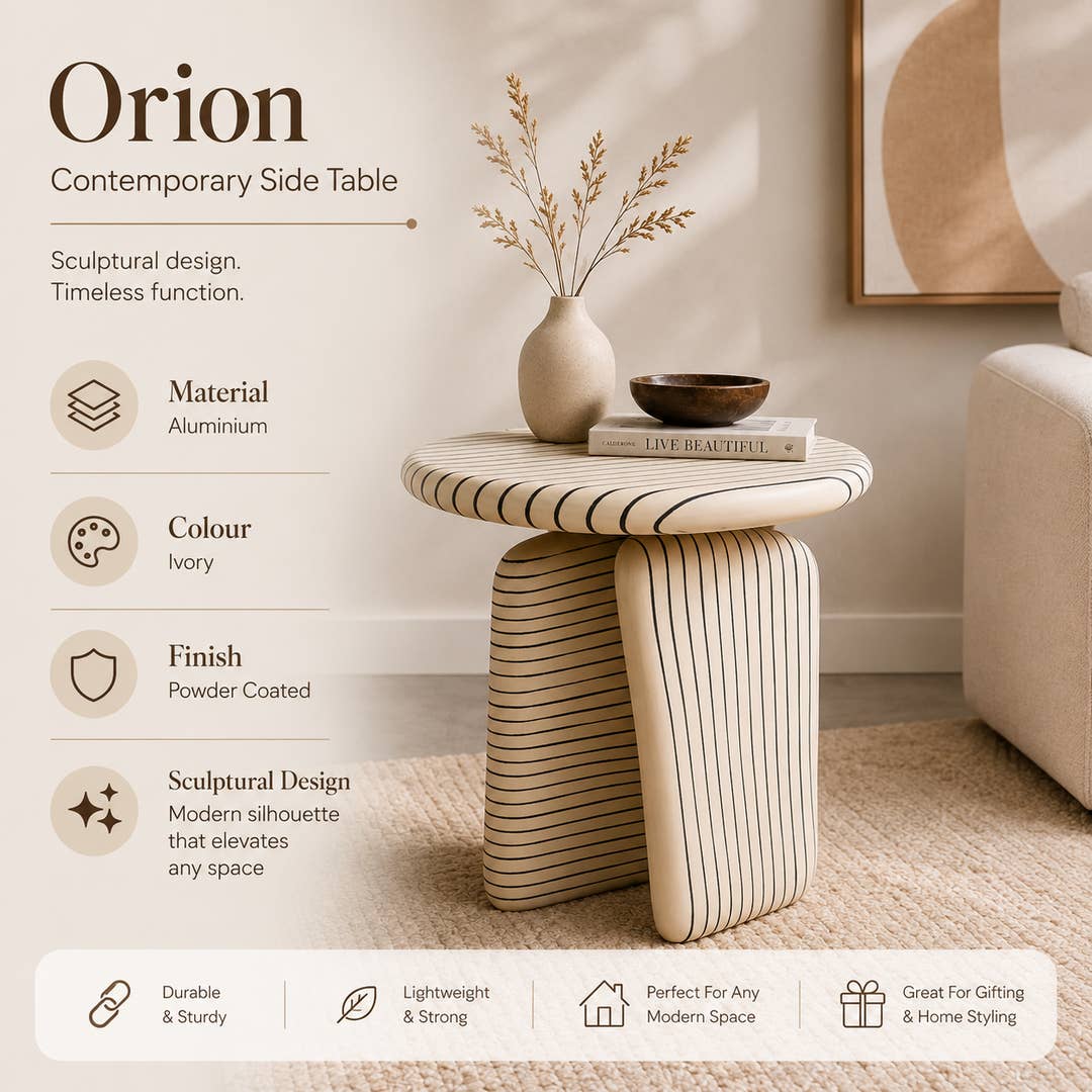 Modern Aluminium Side Table | Ivory Ribbed Accent Table